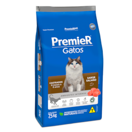 Ração Gato Premier Castrado Ambiente Interno 06 meses à 6 anos Salmão 7,5kg