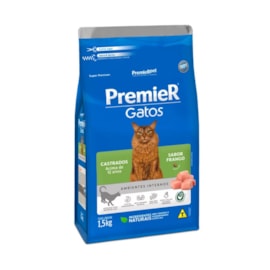 Ração Gato Premier Castrado Ambiente Interno +12 anos Frango 1,5Kg