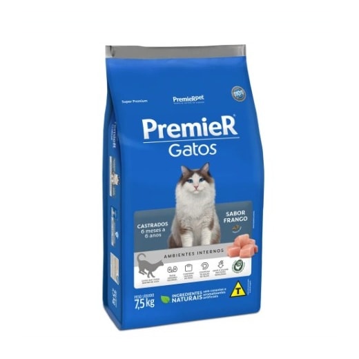 Ração Gato Premier Castrado Ambiente Interno 7 a 11 Anos 7,5Kg Frango