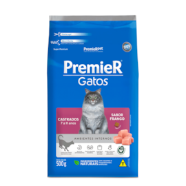 Ração Gato Premier Castrado Ambiente Interno 7 à 11 anos Frango 500gr