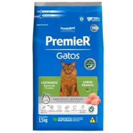 Ração Gato Premier Castrado Ambientes Internos +12 anos Frango 1,5kg