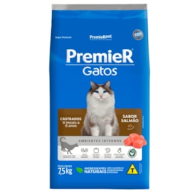 Ração Gato Premier Castrado Ambientes Internos 6 meses à 6 anos Salmão 7,5kg