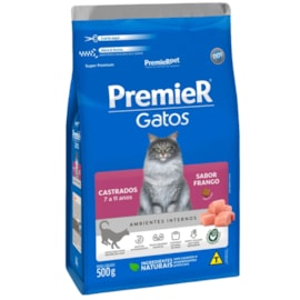 Ração Gato Premier Castrado Ambientes Internos 7 à 11 anos Frango 500gr