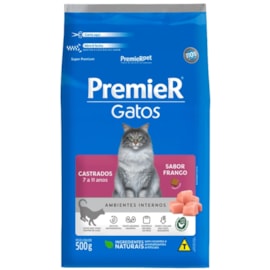 Ração Gato Premier Castrado Ambientes Internos 7 à 11 anos Frango 500gr