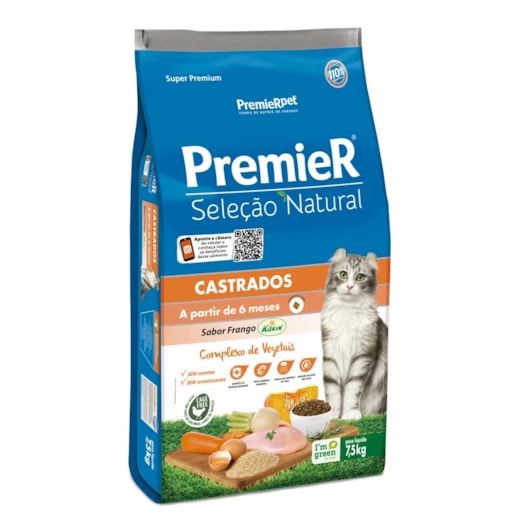 Ração Gato Premier Castrado Seleção Natural Frango 7,5Kg