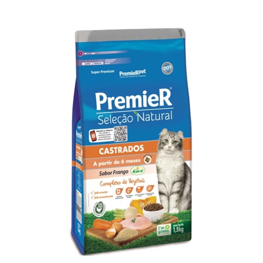 Ração Gato Premier Castrados Seleção Natural Frango 1,5Kg
