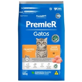 Ração Gato Premier Filhotes Ambientes Internos Frango 500gr