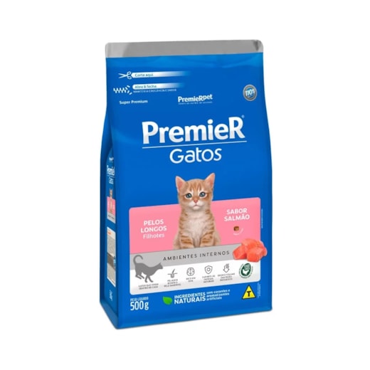 Ração Gato Premier Pelo Longo Amb.Int. Filhote Salmão 500Gr