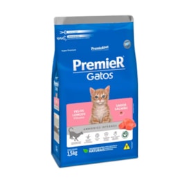 Ração Gato Premier Pelo Longo Ambientes Internos Filhotes Salmão 1,5kg