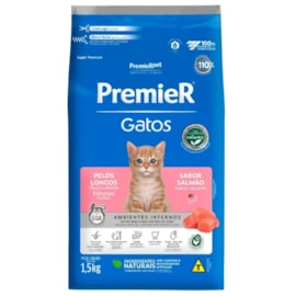 Ração Gato Premier Pelo Longo Ambientes Internos Filhotes Salmão 1,5kg