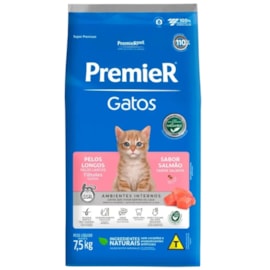 Ração Gato Premier Pelo Longo Ambientes Internos Filhotes Salmão 7,5kg