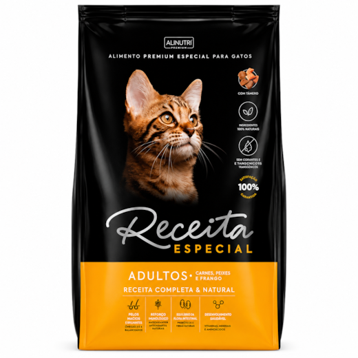 Ração Gato Receita Adulto Carne, Peixe e Frango 1kg