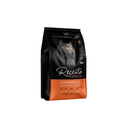 Ração Gato Receita Adulto Castrado Carne e Frango 03kg