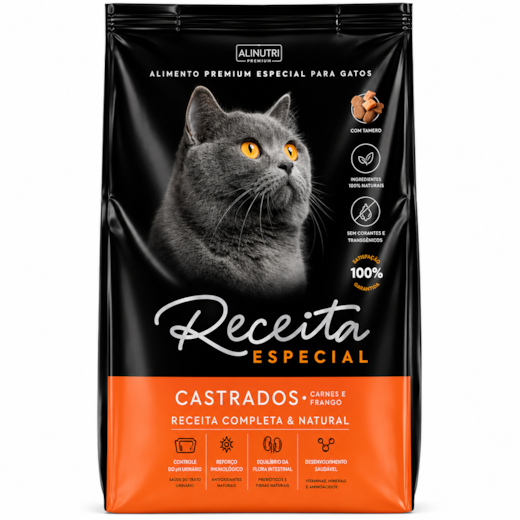 Ração Gato Receita Adulto Castrado Carne e Frango 10,1kg