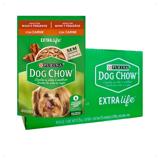 Sachê Cães Dog Chow Adulto Mini e Pequeno Carne 15 Unidades