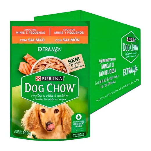 Sachê Cães Dog Chow Adulto Mini e Pequeno Salmão 15 Unidades