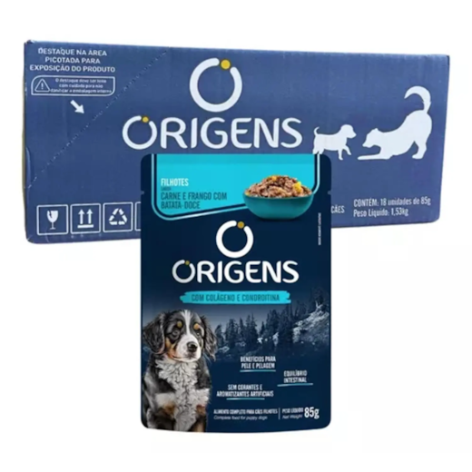 Sachê Cães Origens Filhotes Carne e Frango - Caixa com 18 unidades