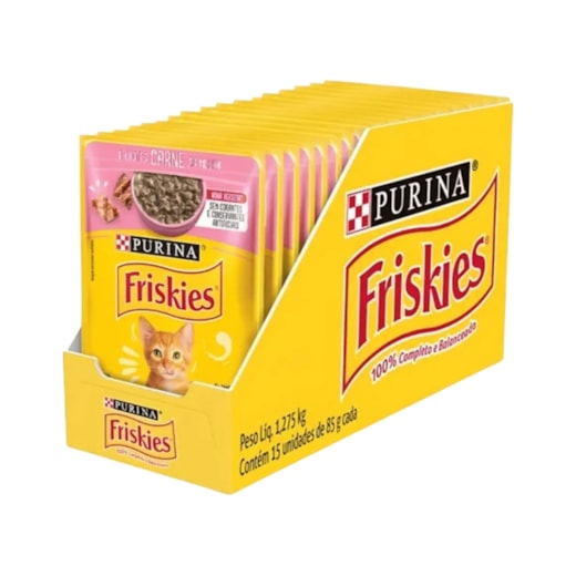 Sachê Friskies Filhotes Carne ao Molho 85g Caixa com 15 Und