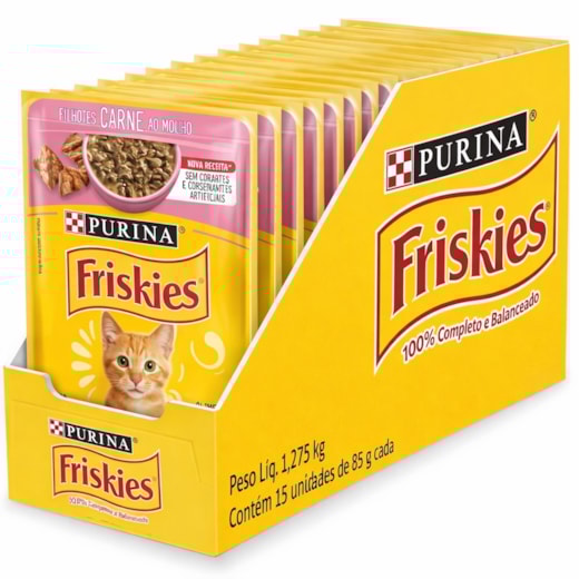 Sachê Gato Filhote Friskies Carne ao Molho Caixa com 15 Unidades