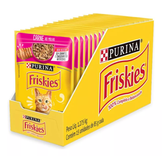 SACHE GATO FRISKIES 15 UNIDADES DE 85G CARNE AO MOLHO
