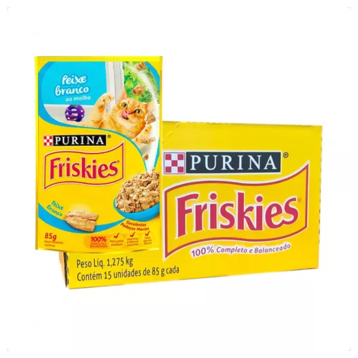 Sachê Gato Friskies 15 unidades de 85g Peixe Branco ao Molho