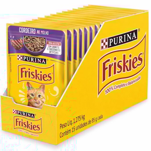 Sachê Gato Friskies Cordeiro ao Molho Caixa com 15 Unidades