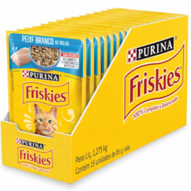 Sachê Gato Friskies Peixe Branco ao Molho Caixa com 15 Unidades