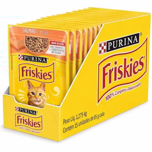 Sachê Gato Friskies Salmão ao Molho Caixa com 15 Unidades