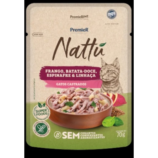 Sachê Gato Nattu Adulto Castrado Frango, Batata e Espinafre