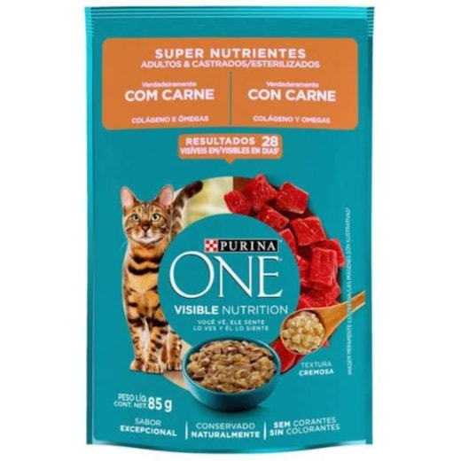 SACHE GATO ONE SUPER NUTRIENTES CARNE 85G