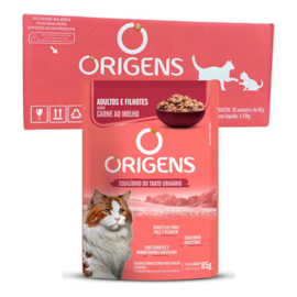 Sachê Gato Origens Adulto e Filhote Carne - Caixa com 18 unidades
