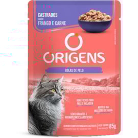 Sachê Gato Origens Castrado Frango e Carne  - Caixa com 18 unidades