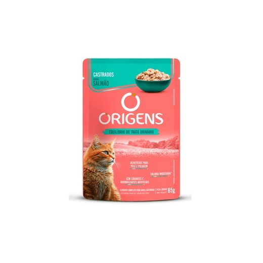 Sachê Gato Origens Castrado Salmão - Caixa com 18 unidades