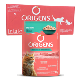 Sachê Gato Origens Castrado Salmão - Caixa com 18 unidades