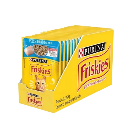 Sachê para Gatos Friskies Peixe Branco ao Molho 85g Caixa com 15 Und