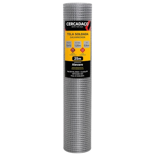 Tela Soldada Galvanizada Altura 1,20 metros Malha 12x12 0,9mm Cercadaço 25Mts