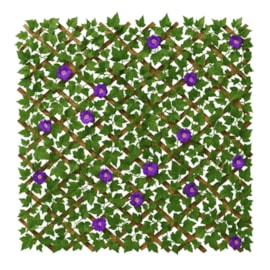 Treliça com Planta Artificial de Bambu Carbonizado Flores de Campanula Roxa 90x18