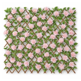 Treliça com Planta Artificial de Bambu Carbonizado Flores de Cerejeira Rosa 90x18