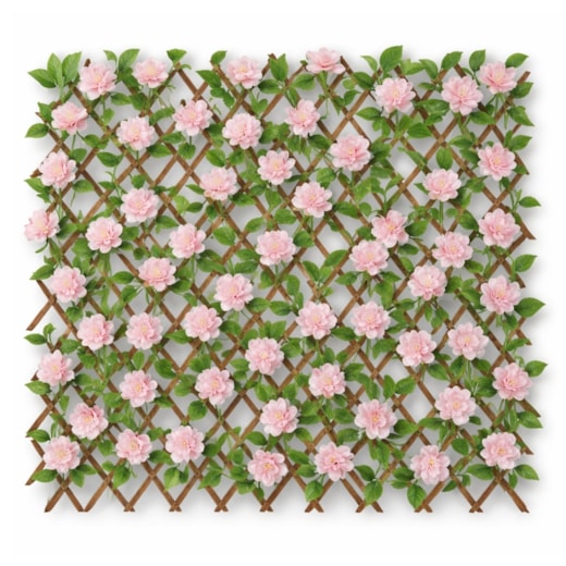 Treliça com Planta Artificial de Bambu Carbonizado Flores de Cerejeira Rosa 90x18