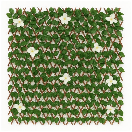 Treliça com Planta Artificial de Bambu Carbonizado Flores de Gardênia Branca  100x