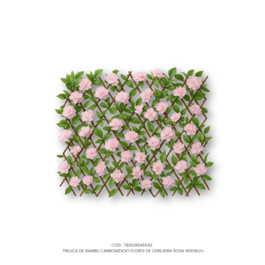 Treliça de Bambu Carbonizado Flores de Cerejeira Rosa 90x18
