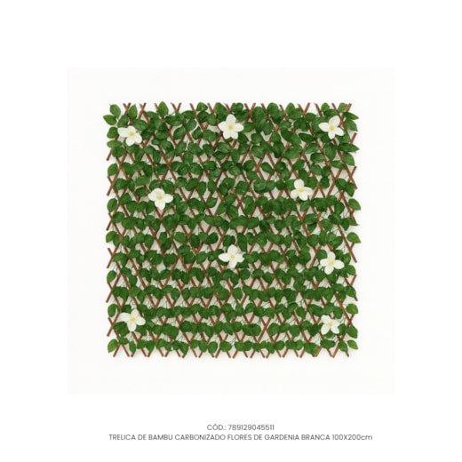 Treliça de Bambu Carbonizado Flores de Gardênia Branca  100x