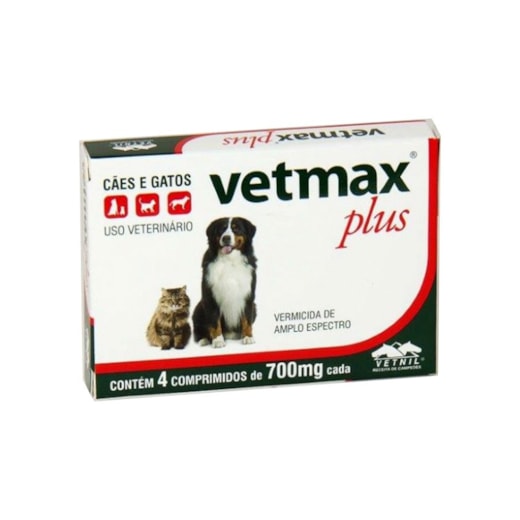 Vermifugo Vetmax Plus Caes e Gatos 4 Comprimidos